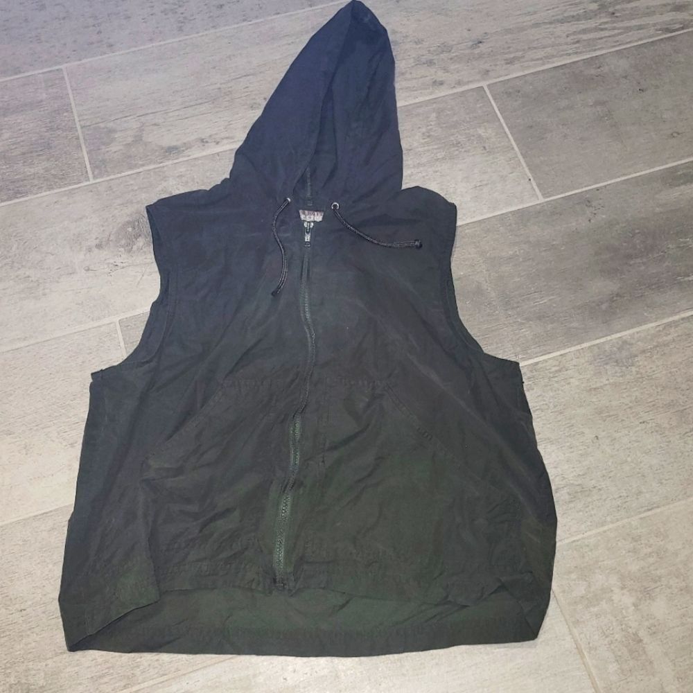 Li Sport Petite Large Olive Green Army Green Hooded Vest Jacket